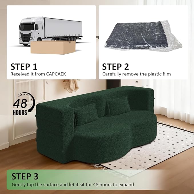 Convertible Folding Foam Sofa Bed15 Full Size Floor Sleeper Couch Futon Loveseat Sofa for Living Room Bedroom No Assembly Required (Green)