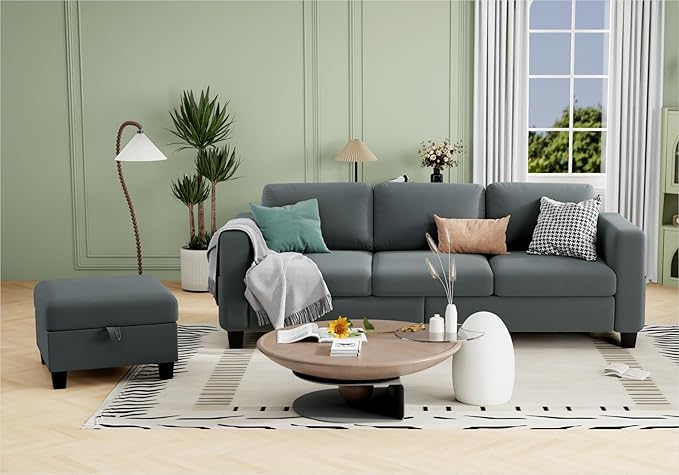 Sectional Couches for Living Room - Convertible L Shaped Couch with Storage Ottoman 3 Seater Modern Velvet Grey Sofa for Small Space Studio Basement Loft