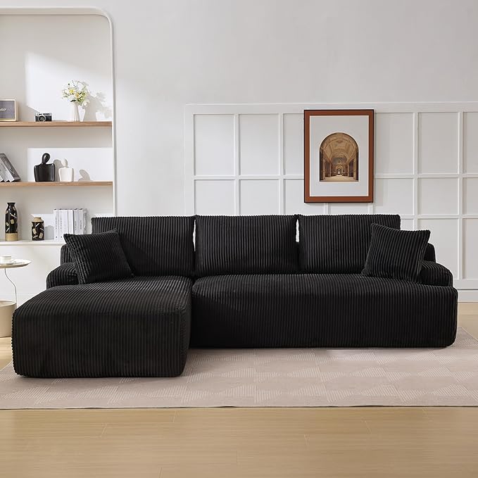 106 Cloud Modular Sectional Sofa with L-Shaped Chaise Comfy Deep Seat Corduroy Couch Modern Oversized Upholstered Couches for Living Room Apartment No Assembly Required Left Facing Chaise Black