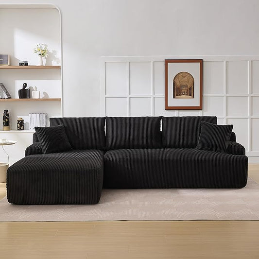 106 Cloud Modular Sectional Sofa with L-Shaped Chaise Comfy Deep Seat Corduroy Couch Modern Oversized Upholstered Couches for Living Room Apartment No Assembly Required Left Facing Chaise Black