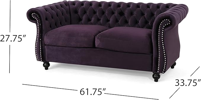 Christopher Knight Home Karen Traditional Chesterfield Loveseat Sofa BlackBerry and Dark Brown 61.75 x 33.75 x 27.75