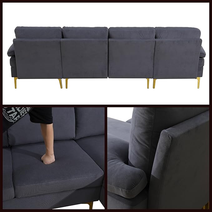 99.5 Modular Sectional Sofa U Shaped Sectional Comfy Couch for Living Room Convertible Modular Sofa Couch with Two Chaises High Supportive &amp Soft Sponge Deep Grey