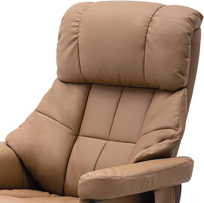 MCombo Manual Swivel Recliner with Ottoman Reclining Chair with Vibration Massage for Small Spaces Living Room Office Faux Leather 9068 (Cognac)