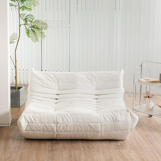 N&ampV Fireside Loveseat Mid Century Armless Twin Size Floor Sofa Soft Premium Corduroy Floor Lounge Chair Foam Sofa Accent Chair for Living Room Bedroom and Office Lavender