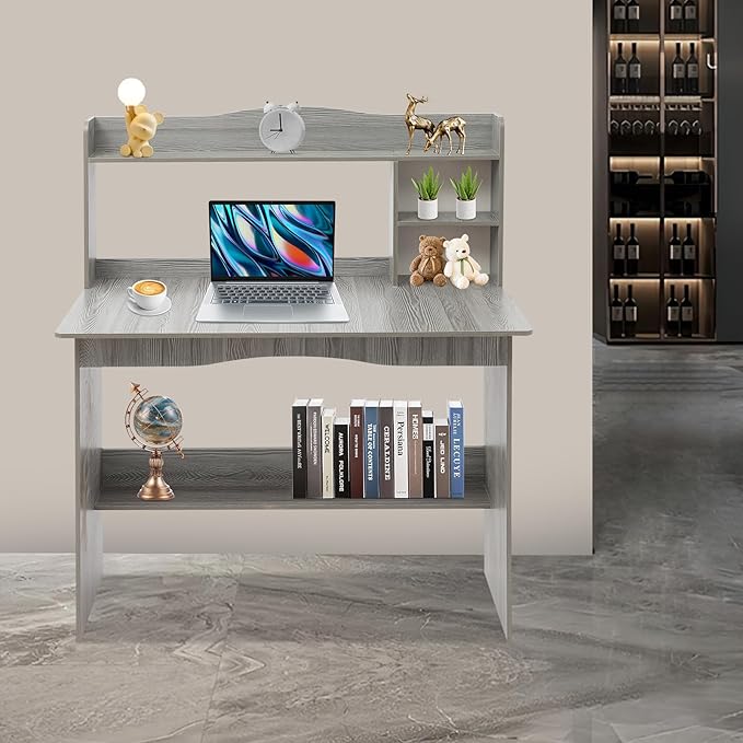 Home Office Desk with Bookshelf Laptop Desk Writing Study Desk for Small Space Bedroom Dormitories Schools 39x13x47 Inch