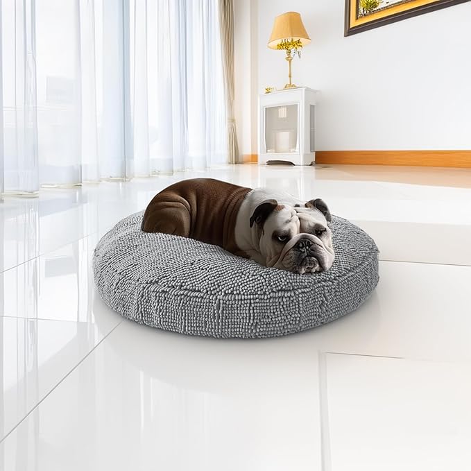 Muddy Mat® Cloud K-9 Dog Beds for Small Dogs &amp Cats Soft &amp Relaxing Round Dog Bed Chenille Material Removable Cover Washable &amp Dryer Safe – Grey Small(25'x25')