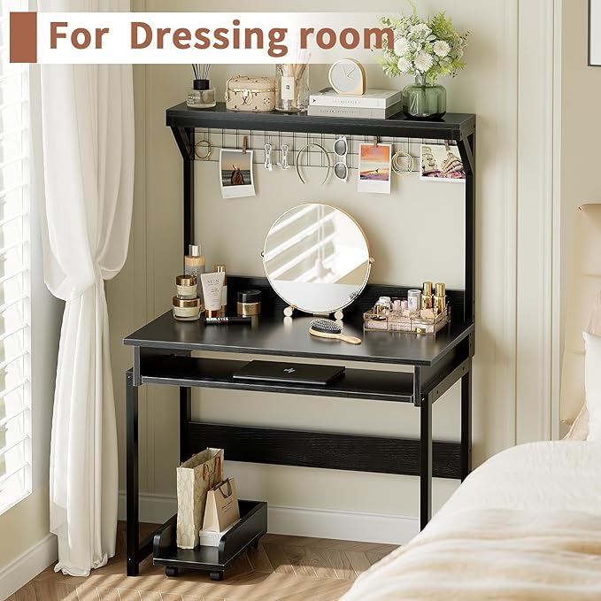 ALISENED 31.5 Small Computer Desk with Hutch Office Desk Study Table Writing Desk Workstation PC Table for Home Office Space Saving Design