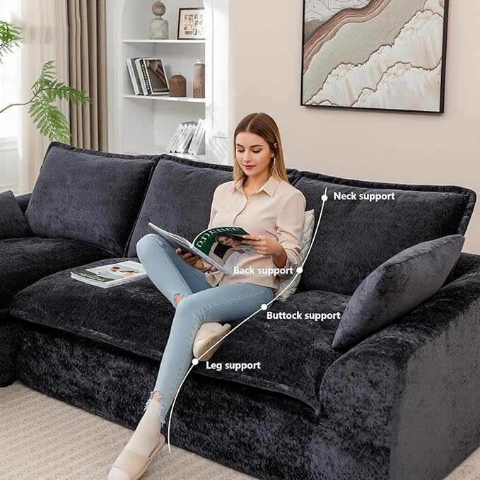 Cloud Sectional Couch103''Boneless Sofa for Living RoomModular Sectional Sofa with L-Shaped Chaise Deep Seat Sofas No Assembly Required(Black Left Facing Chaise)
