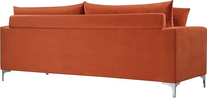Meridian Furniture 633Cognac-L Naomi Collection Modern | Contemporary Velvet Upholstered Loveseat with Deep Channel Tufting and Rich Gold Stainless Steel Legs Cognac 58 W x 33.5 D x 30 H