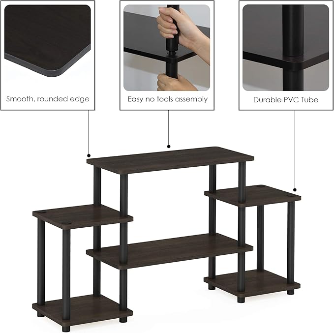 Furinno Turn-N-Tube No Tools Entertainment TV Stands Dark Brown/Black