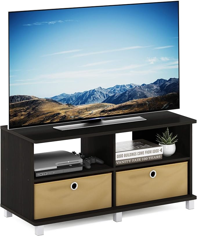 Furinno Andrey Entertainment Center with Bin Drawers Dark Espresso