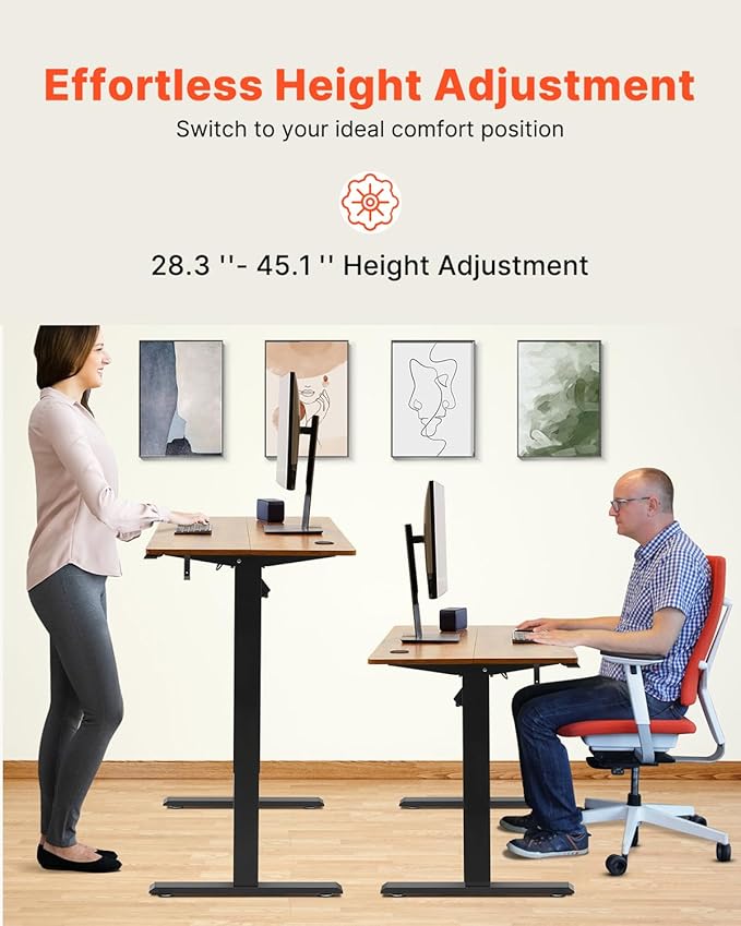 VEVOR Height Adjustable Desk 47.2 x 23.6 in Support 180 lbs Electric Standing Desk with 3 Memory Presets Sturdy Dual Metal Frame Versatile Computer Sit Stand up Desks Suitable for Home Office