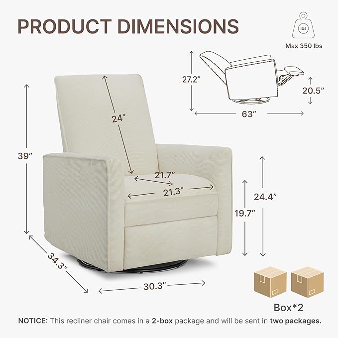 Swivel Rocker Recliner Chair Nursery Glider Recliner Manual Rocking Comfy Upholstered Fabric Reclining Single Sofa for Nursery Bedroom Living Room