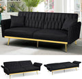70” Velvet Futon Sofa Bed with 2 Pillows and Adjustable Armrests Convertible Sleeper Bed W/Adjustable Backrests Modern Loveseat for Living Room Bedroom Black
