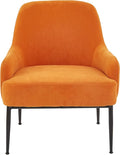 Modern Velvet Armchair with Channel Back Design Black Metal Legs and Soft Upholstery Comfortable Seating for Living Room Bedroom or Office Red Orange