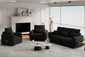 3 Piece Cloud Couch Sofa for Living Room Modern Sofa Chair and 3-Seater Teddy Sectional Couches with Pillows and Back Cushions Comfy Deep Seat Oversized Sofa for Bedroom Apartment Black