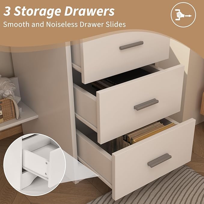 White Desk with Drawers 47 Inch Computer Desk with 3 Drawers for Bedroom Study Desk with Drawers for Small Spaces Bottom Shelves