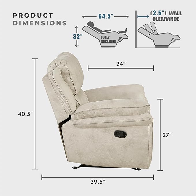 Lexicon Manual Double Reclining Loveseat with Center Console Polished Microfiber Wall Hugger Loveseat Recliner for Living Room Cup Holders Foam Over Pocket Coils Seats Pillow Top Arms Sand