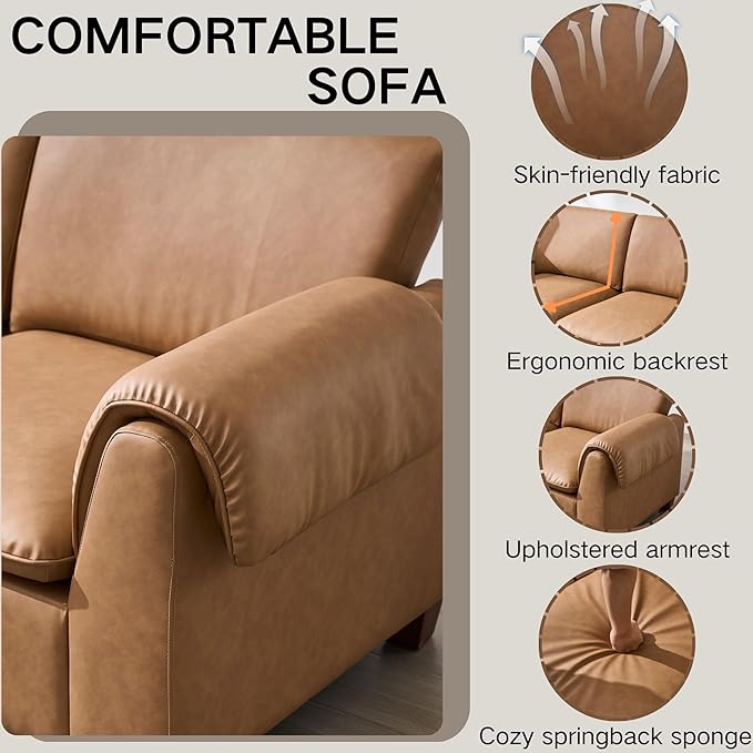 97 Inches Cloud Modular Sectional Sofa 3 Seater Faux Leather Couch Modern Convertible Comfortable Sofa Couch for Living Room/Apartment PU Brown