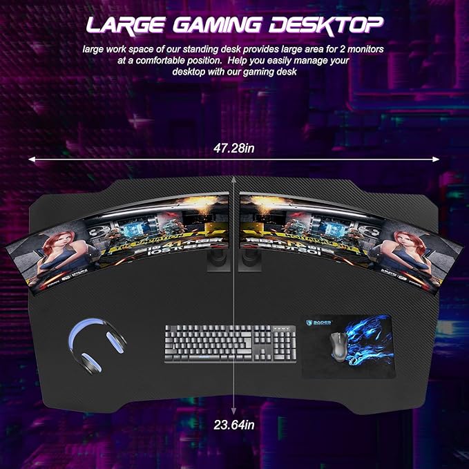 BestOffice Gmaing Desk Z Shaped 47 inch PC Computer Desk Computer Workstation Ergonomic Gaming Table with Headphone Hook for Game Players Red