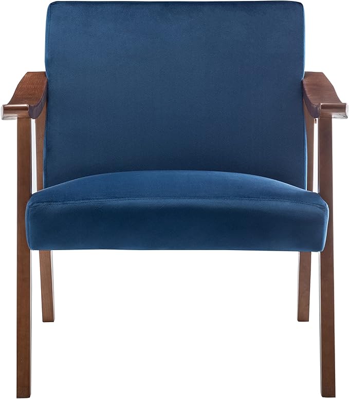 Accent Chair with Velvet Upholstery and Solid Wood Frame Classic Mid-Century Modern Living Room Furniture for Extra Seating Dark Blue