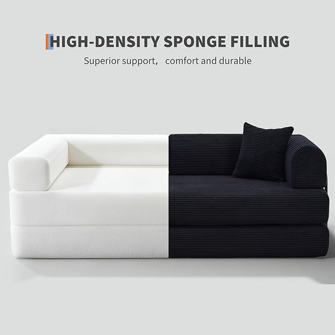 78'' Convertible Sleeper Sofa Bed4 in 1 Corduroy Boneless Couch with PillowsFolding Sectional Couch with Pull Out BedFloor Sofa Loveseat for Living RoomBedroomNo Assembly RequiredBlack