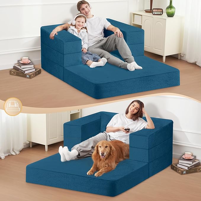 Futon Sofa Bed with Pillow 3-in-1 Sleeper Sofa Bed with Removable Cover Convertible Floor Sofa Bed No Assembly Boneless Couch for Living Room Bedroom