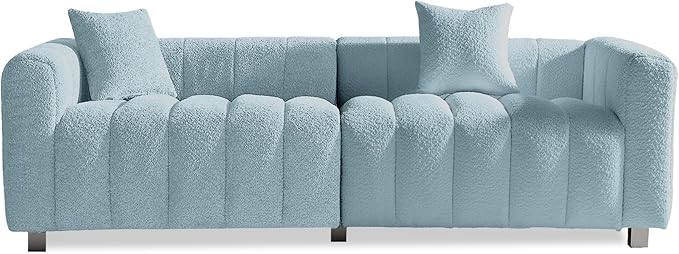 87.4 Oversized Boucle Sofa CouchModern Teddy Deep Seat SofaUpholstered Tufted Couchwith 2 Accent Pillow3 Seater Sofa for Living Room ApartmentOffices. (Blue)