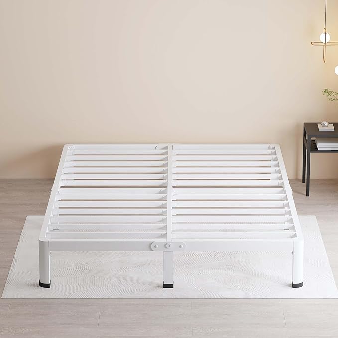 MAF 7 Inch King Metal Platform Bed Frame White with Round Corner Legs Mattress Slide Stopper 3000 LBS Heavy Duty Steel Slats Support Noise Free No Box Spring Needed Easy Assembly