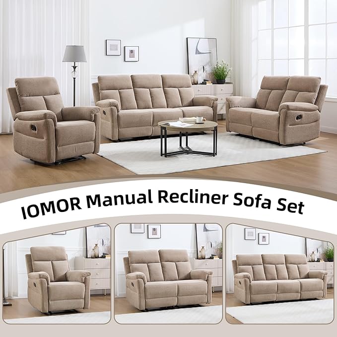 Manual Recliner Chair Soft Fabric Recliner Chair for Adults with Overstuffed Arms and Back Single Sofa for Living Room (Camel)