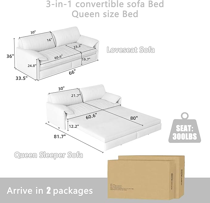 66 Futon Sofa Bed Queen Size Pull Out Bed 3-in-1 Convertible Sleeper Sofa with Side Pocket Modern Velvet Futon Couch for Living Room Small Space Apartment Bedroom Grey