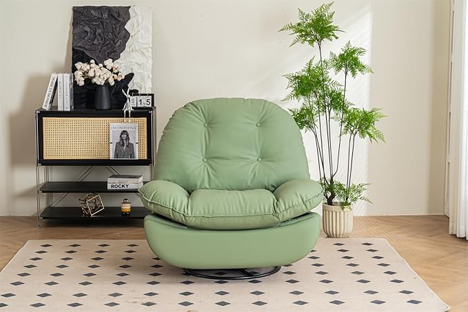 Power Recliner Sofa Chair 270 Degree Swivel Leisure Single Sofa with Button Control Wireless Speaker USB Ports Hidden Arm Storage and Phone Holder for Living Room Bedroom Green PU (Without LED)