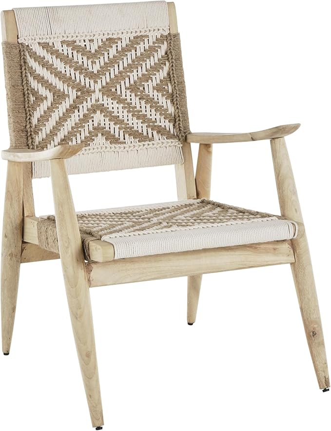 Deco 79 Jute Rope Handmade Living Room Accent Chair Side Chair with Brown Mango Wood Frame Corner Chair 23 x 23 x 33 White