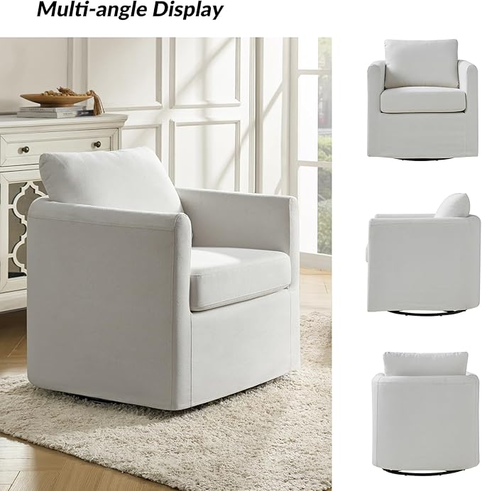 HULALA HOME 360-degree Swivel Accent Chair Set of 2 with Removable CoverRound Barrel Swivel Chair with Wide UpholsteredComfy Side Chair Sofa Chair for Living Room White