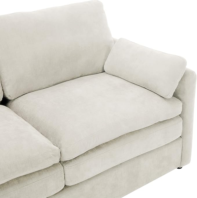 89 Oversized Cozy Upholstered 3-Seater Sofa Comfy Cloud Sofa with Detachable Lumbar Pillow Chenille Fabric Cloud Sofa Double Cushion Couch for Living Room (Beige-3c)