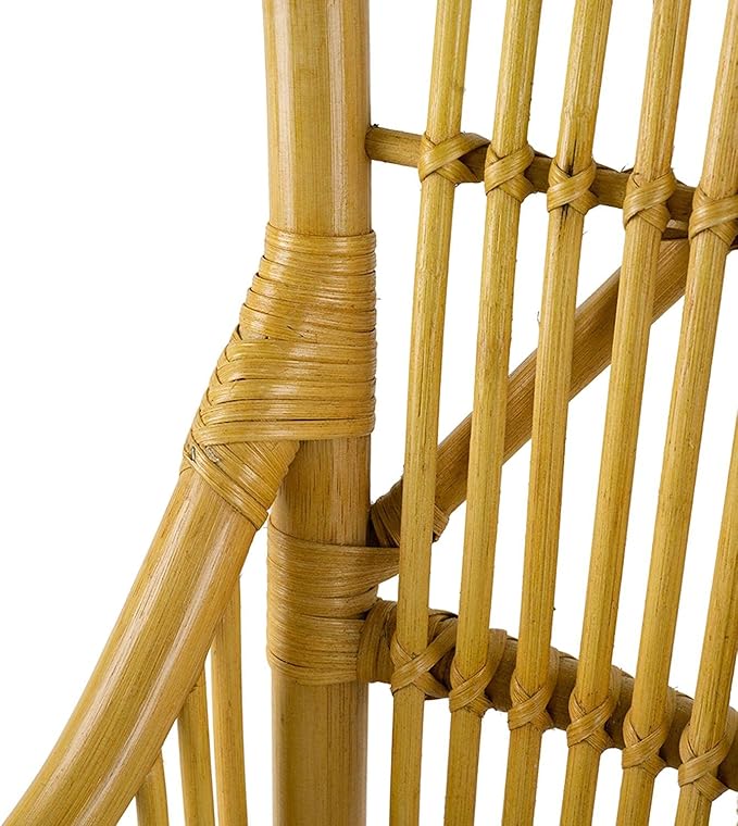 A and B Home 37.8 H Yellow and White Rattan Indoor Arm Chair w/Soft Thick Cushion Traditional Style Chair Side Chair