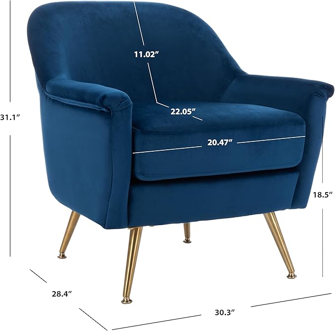Safavieh Home Brienne Retro Glam Navy Velvet and Brass Arm Chair