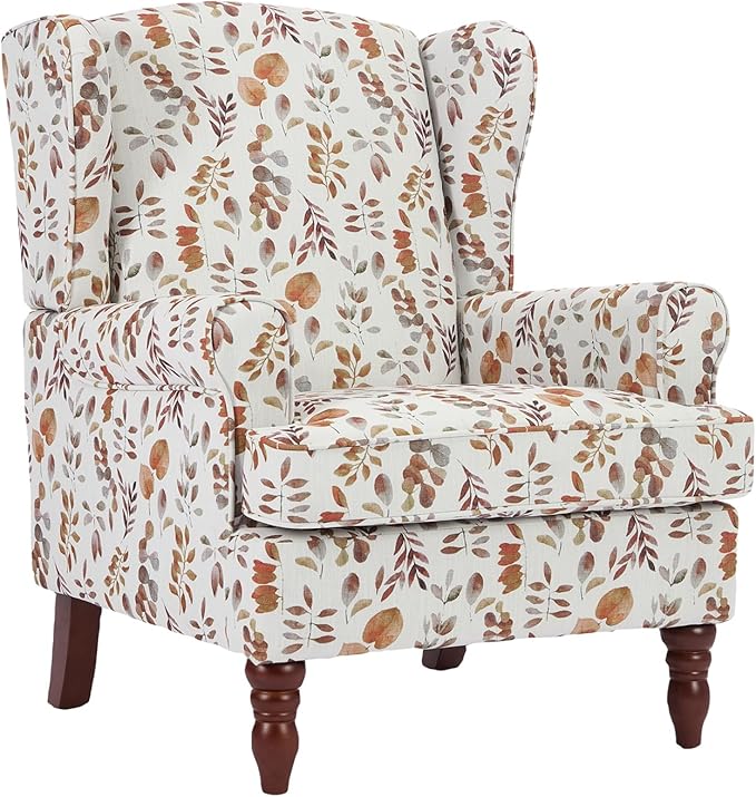Chifee &amp Vingol Wingback Chair High Back Armchair Upholstered Living Room Chairs Comfy Single Sofa ChairBrown