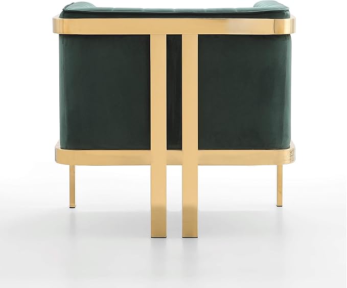 Manhattan Comfort Paramount Velvet Accent Armchair Set of 2 Polished Brass Frame with Geometric Legs Art Deco Chair 1920s Glamour Fully Assembled Living Room Lounge Seat Forest Green