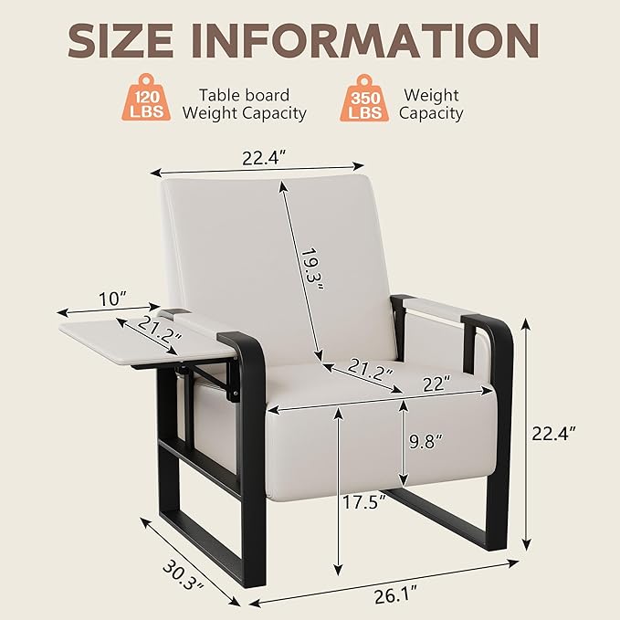 Andeworld Modern Accent Chair Mid Century Living Room Armchair Upholstered Faux Leather Sofa Side Chair with Side Table for ReadingWorkingOfficeApartmentBeige