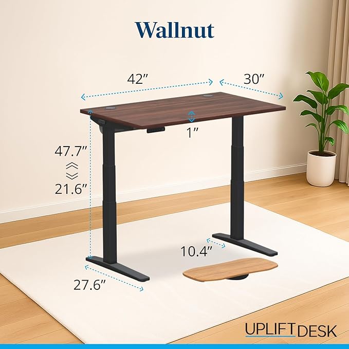 UPLIFTDESK V3 2-Leg Walnut Laminate Wood Standing Desk – Adjustable Height Advanced 1-Touch Memory Keypad Under Desk Cable Management Wire Grommets &amp Rocker Board (Black C-Frame 42 x 30 inch)
