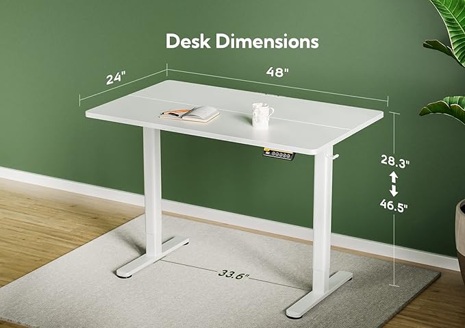 Seang Electric Standing Desk Adjustable Height Stand up Desk with 3 Memory Presets 48x24 Inch Sit Stand with Splice Board for Home Office Computer Workstation White Frame/White Top