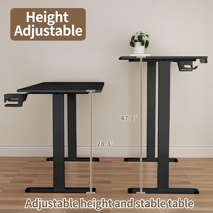 Electric Standing Desk 23.6 x 47.2 Adjustable Height Sit Stand Up Desk with 3 Memory Preset Table Ergonomic Computer Desk for Home Office Workstation Black