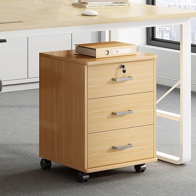 3-Drawer File Cabinet Mobile Filing Cabinet with Lock Wood Under Desk File Organizer for Home Office Storage Rolling Fits Letter/Legal/A4 Files Under Desk White/Black(Oak)