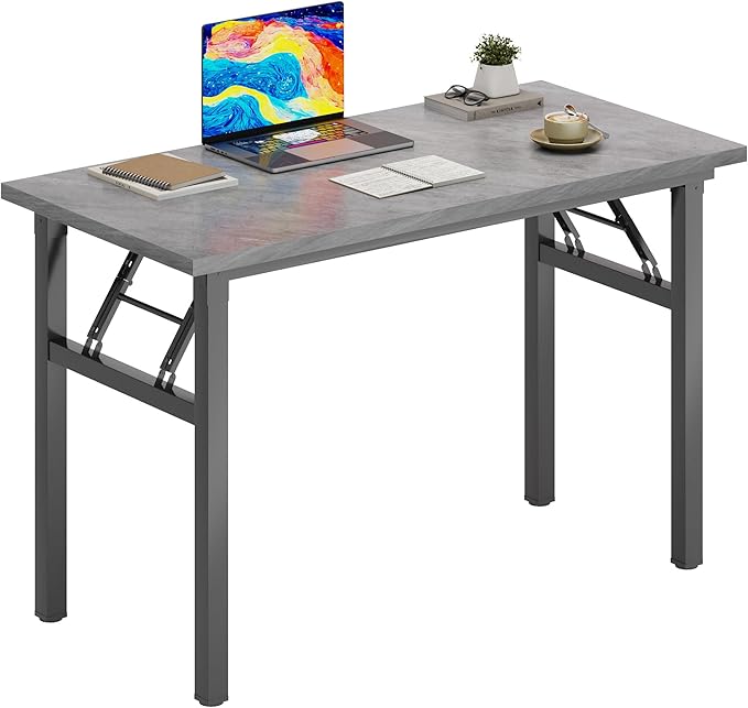 DlandHome Folding Desk Small Desk 31.5 inches Small Computer Desk for Home Office Folding Table Writing Table for Small Spaces No Assembly Required Grey &amp Black Frame