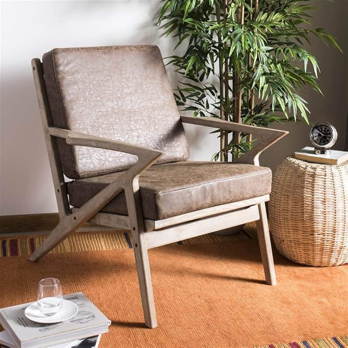 Safavieh Home Varys Light Brown Faux Leather and White Wash Accent Chair