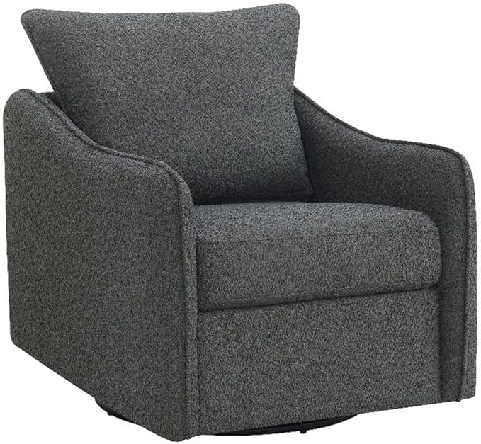 Pemberly Row Fabric Upholstered Swivel Glider Chair Charcoal Gray Bouclé 36 H x 31 W x 33.5 D Foam Seat and Back Cushions Contemporary Accent Chair for Living Room