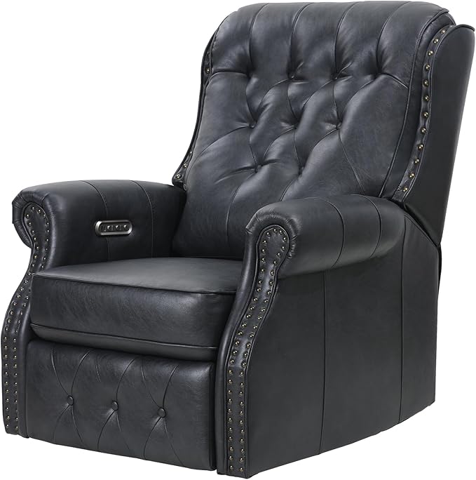 EONIX Dual Motor Lay Flat Power Recliner Chair Mid Century Wingback Recliner with Independent Adjustable Backrest and Extended Footrest 400lbs Heavy Duty Breathable Faux Leather Black