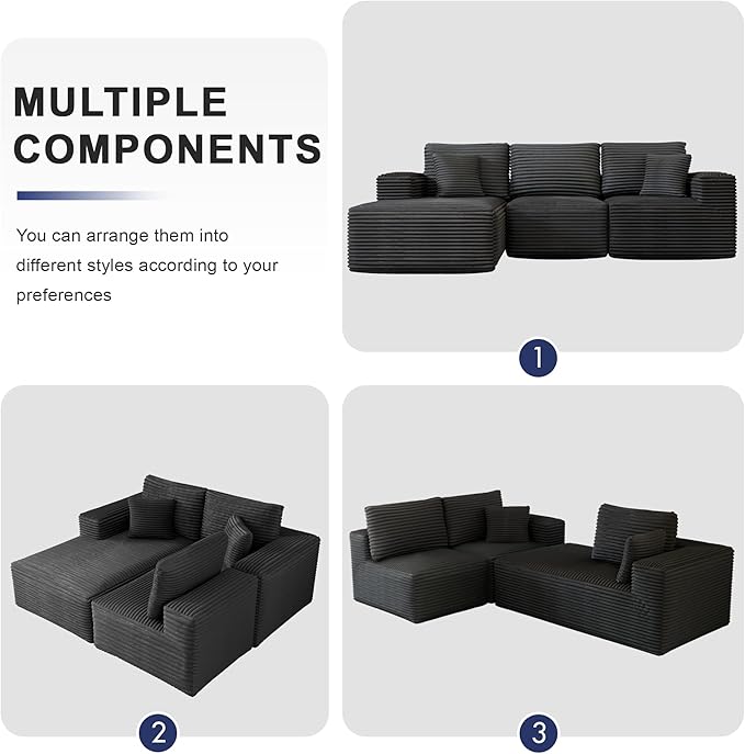 104 Modular Sectional Sofa with L-Shape Chaise Modern Upholstered Cloud Couches for Living Room Bedroom No Assembly Required Dark Grey