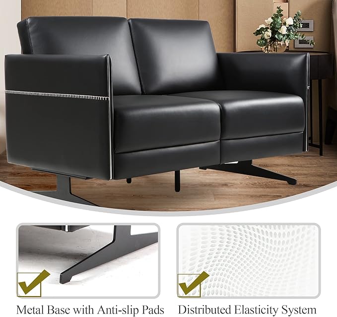 Accent Chair Loveseat Couch Sofa Upholstered Faux Leather Ergonomic Lumbar Support Cubic Waiting Room Reception Chair Modern Simplistic for Living Room Hotel Lobby Office Salon(Chrome Black Dual)